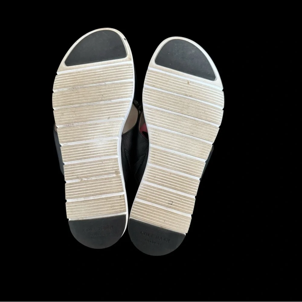 Cole Haan Women's Grand.OS Criss Cross Black Leather Slide Sandals 8.5